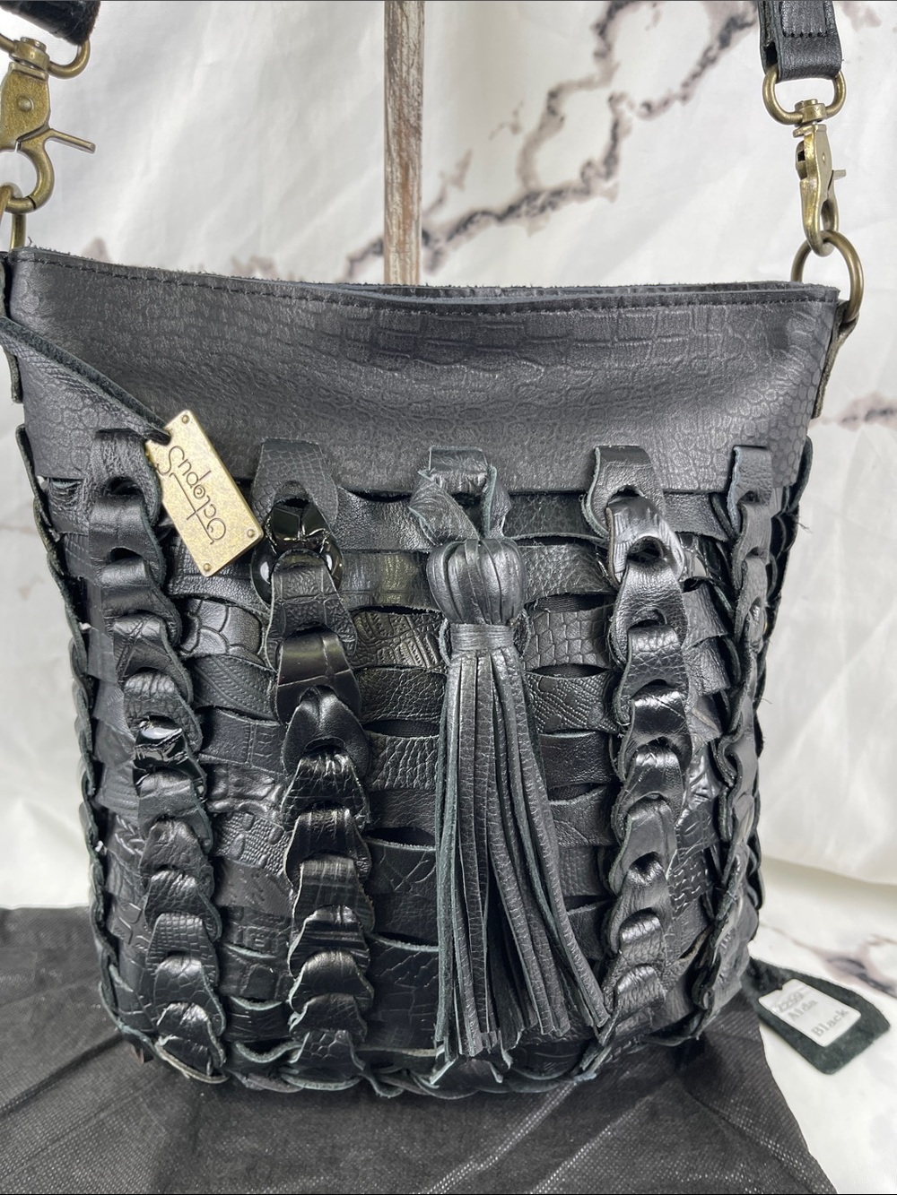 Octopus Aida Woven Leather Crossbody Bohemian Textured Pattered Leather Straps